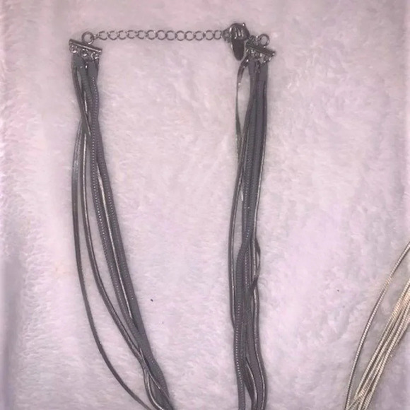 Set 2 Jules Multi-strand "liquid silver" blue/white necklaces - Picture 3 of 8